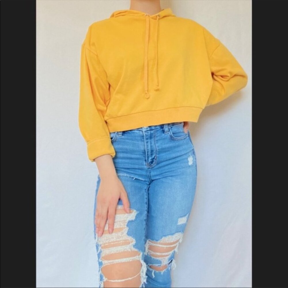 H&M Divided Mustard Yellow Cropped Hoodie Size S